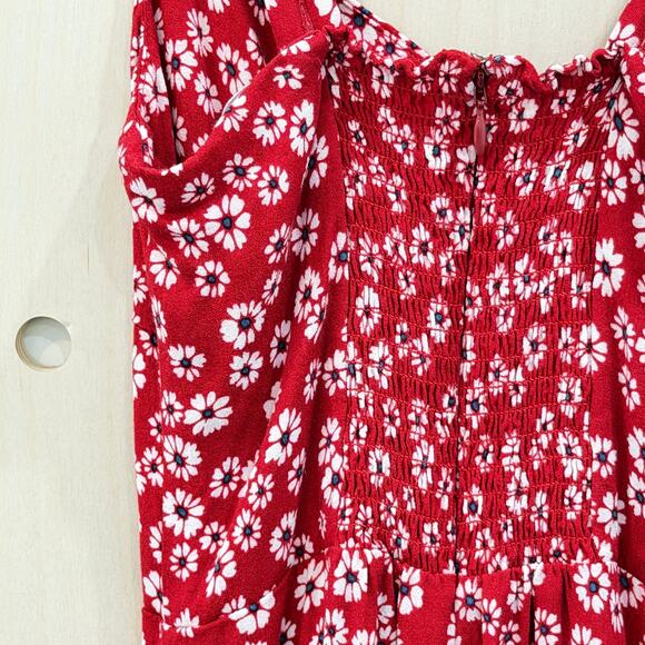 REFORMATION Baldwin Mini Dress Tagged Size 4 Fits 0-2 Red Daisy Floral Print - Picture 6 of 11